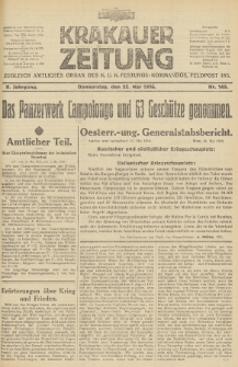 Krakauer Zeitung : zugleich amtliches Organ des K. U. K. Festungs-Kommandos. 1916, nr 145