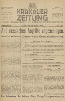 Krakauer Zeitung : zugleich amtliches Organ des K. U. K. Festungs-Kommandos. 1916, nr 165