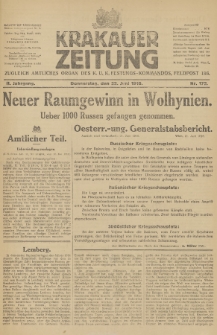 Krakauer Zeitung : zugleich amtliches Organ des K. U. K. Festungs-Kommandos. 1916, nr 172