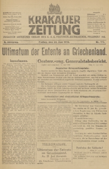 Krakauer Zeitung : zugleich amtliches Organ des K. U. K. Festungs-Kommandos. 1916, nr 173