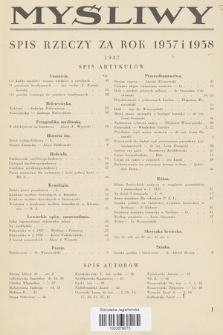 Myśliwy. R.2, 1938, Spis Rzeczy za rok 1937 i 1938