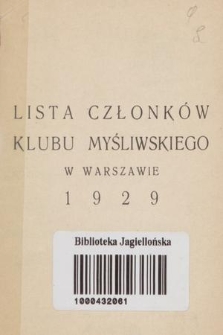 Lista członków Klubu Myśliwskiego w Warszawie 1929