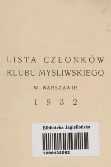 Lista członków Klubu Myśliwskiego w Warszawie 1932