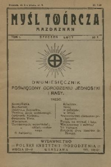 Myśl Twórcza : mazdaznan : dwumiesięcznik poświęcony odrodzeniu jednostki i rasy. R.2, 1930, No 1