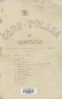 Głos Polaka w Wenezueli : czasopismo Zjednoczenia Polaków. 1951, nr 1