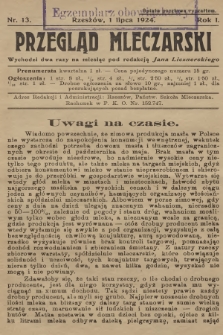 Przegląd Mleczarski. R.1, 1924, nr 13