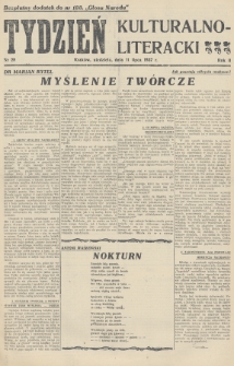 Tydzień Kulturalno-Literacki : bezpłatny dodatek do nr... „Głosu Narodu”. 1937, nr 28