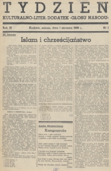 Tydzień : kulturalno-liter. dodatek „Głosu Narodu”. 1938, nr 1