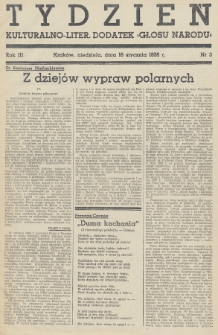 Tydzień : kulturalno-liter. dodatek „Głosu Narodu”. 1938, nr 3