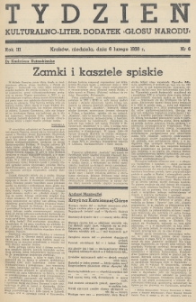 Tydzień : kulturalno-liter. dodatek „Głosu Narodu”. 1938, nr 6
