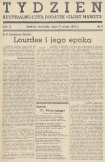 Tydzień : kulturalno-liter. dodatek „Głosu Narodu”. 1938, nr 9
