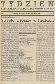 Tydzień : kulturalno-liter. dodatek „Głosu Narodu”. 1938, nr 16