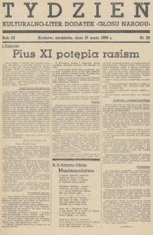 Tydzień : kulturalno-liter. dodatek „Głosu Narodu”. 1938, nr 20