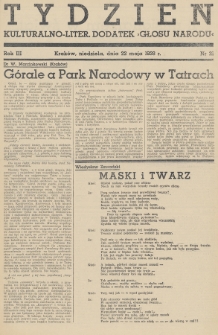 Tydzień : kulturalno-liter. dodatek „Głosu Narodu”. 1938, nr 21