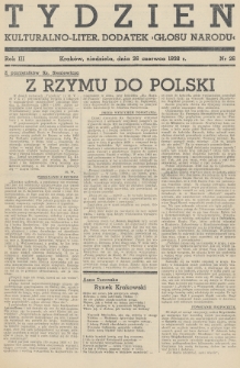 Tydzień : kulturalno-liter. dodatek „Głosu Narodu”. 1938, nr 26