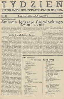 Tydzień : kulturalno-liter. dodatek „Głosu Narodu”. 1938, nr 27