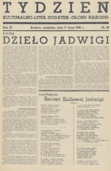 Tydzień : kulturalno-liter. dodatek „Głosu Narodu”. 1938, nr 29