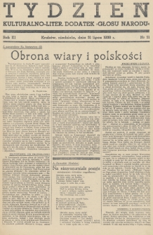 Tydzień : kulturalno-liter. dodatek „Głosu Narodu”. 1938, nr 31