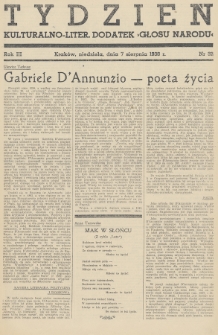 Tydzień : kulturalno-liter. dodatek „Głosu Narodu”. 1938, nr 32