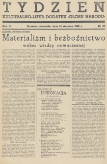 Tydzień : kulturalno-liter. dodatek „Głosu Narodu”. 1938, nr 33