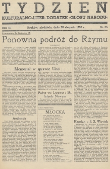 Tydzień : kulturalno-liter. dodatek „Głosu Narodu”. 1938, nr 35