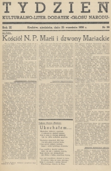 Tydzień : kulturalno-liter. dodatek „Głosu Narodu”. 1938, nr 39
