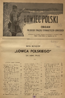 Łowiec Polski : organ Polskiego Związku Stowarzyszeń Łowieckich. 1935, Spis rzeczy