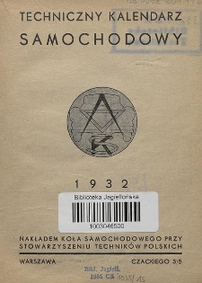Techniczny Kalendarz Samochodowy. 1932