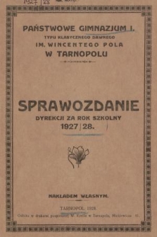Sprawozdanie Dyrekcji za Rok Szkolny 1927/28