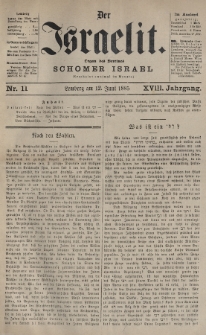 Der Israelit : Organ der Vereines „Schomer Israel”. 1885, nr 11