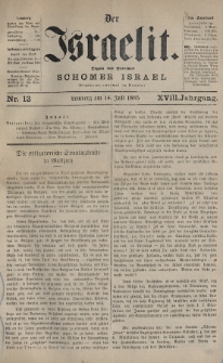 Der Israelit : Organ der Vereines „Schomer Israel”. 1885, nr 13