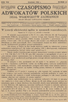 Czasopismo Adwokatów Polskich : Dział Województw Zachodnich : organ Związku Adwokatów Polskich. R.8, 1934, nr 12