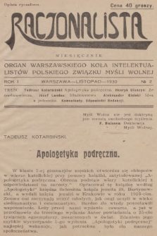Racjonalista : organ Warszawskiego Koła Intelektualistów Polskiego Związku Myśli Wolnej. R.1, 1930, № 2