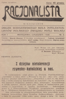 Racjonalista : organ Warszawskiego Koła Intelektualistów Polskiego Związku Myśli Wolnej. R.1, 1930, № 3