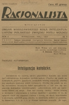 Racjonalista : organ Warszawskiego Koła Intelektualistów Polskiego Związku Myśli Wolnej. R.2, 1931, № 5