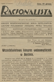 Racjonalista : organ Warszawskiego Koła Intelektualistów Polskiego Związku Myśli Wolnej. R.2, 1931, № 10