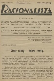 Racjonalista : organ Warszawskiego Koła Intelektualistów Polskiego Związku Myśli Wolnej. R.2, 1931, № 11