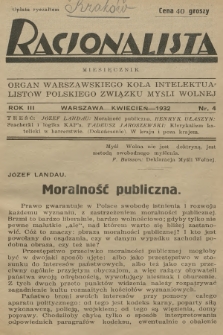 Racjonalista : organ Warszawskiego Koła Intelektualistów Polskiego Związku Myśli Wolnej. R.3, 1932, nr 4