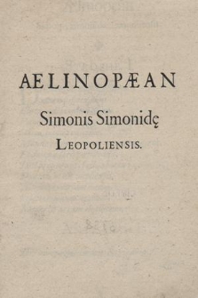 Aelinopæan Simonis Simonidę Leopoliensis
