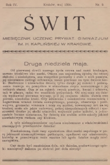 Świt : miesięcznik uczenic Prywat. Gimnazjum im. H. Kaplińskiej w Krakowie. R.4, 1930, nr 9