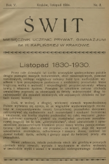 Świt : miesięcznik uczenic Prywat. Gimnazjum im. H. Kaplińskiej w Krakowie. R.5, 1930, nr 3