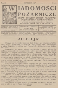 Wiadomości Pożarnicze : organ Związku Straży Pożarnych Województwa Krakowskiego. R.2, 1927, nr 4