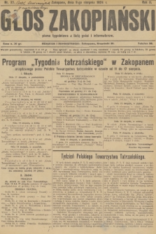 Głos Zakopiański : pismo tygodniowe z listą gości i informatorem. R.2, 1924, nr 32