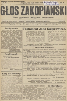 Głos Zakopiański : pismo tygodniowe z listą gości i informatorem. R.4, 1926, nr 21