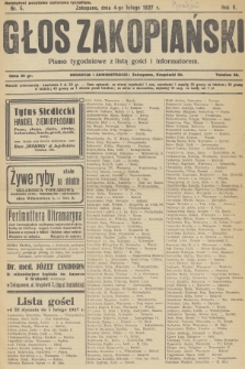 Głos Zakopiański : pismo tygodniowe z listą gości i informatorem. R.5, 1927, nr 5