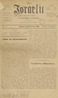 Der Israelit : Organ der Vereines Schomer Israel. 1899, nr 4