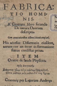 Fabricatio Hominis A Cicerone libro secundo De natura Deorum descripta