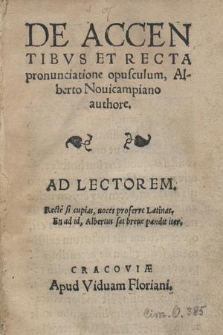 De Accentibvs Et Recta pronunciatione opusculum