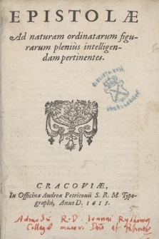 Epistolæ Ad naturam ordinatarum figurarum plenius intelligendam pertinentes