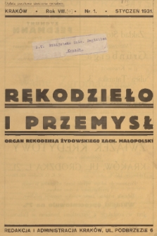 Rękodzieło i Przemysł : organ rękodzieła żydowskiego Zach. Małopolski. R. 8/10, 1931, nr 1